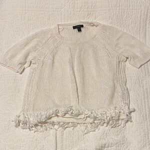 J. Crew Cream Knit Top with Fringe Hem